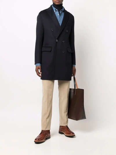 Paltò Fitted Double-breasted Coat In Blau