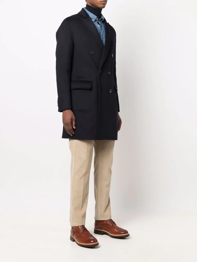 Paltò Fitted Double-breasted Coat In Blau