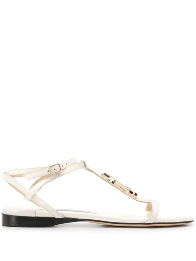 Shop Jimmy Choo Alodie Logo Flat Sandals In White