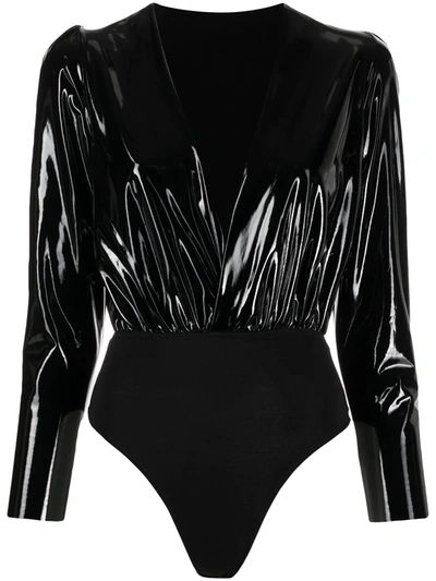 Shop Alchemy X Lia Aram Faux-patent Leather Bodysuit In Black