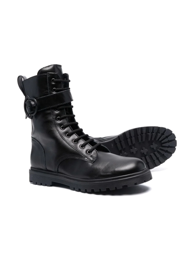 Shop Moncler Teen Carinne Lace-up Combat Boots In Black