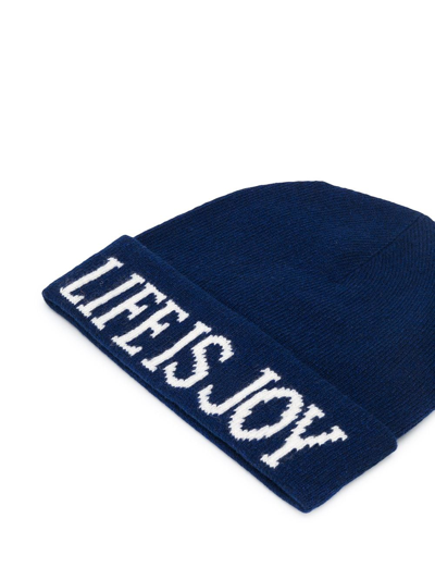 Shop Alberta Ferretti Life Is Joy Knitted Beanie In Blue