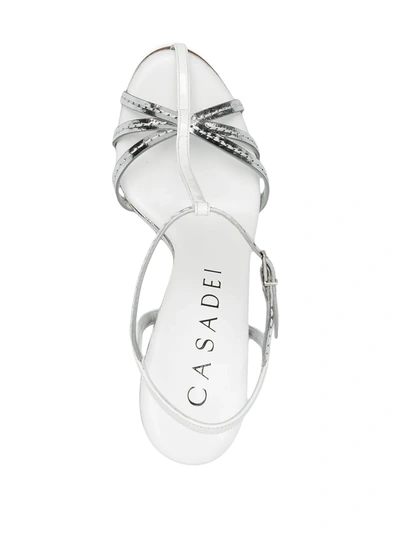 Shop Casadei Metallic Strappy Sandals In Silver