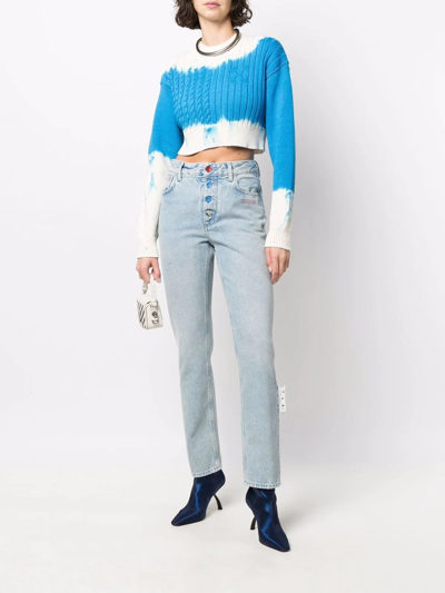 Shop Off-white Slogan-print Straight High-rise Jeans In Blau