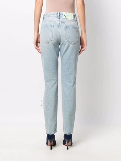 Shop Off-white Slogan-print Straight High-rise Jeans In Blau