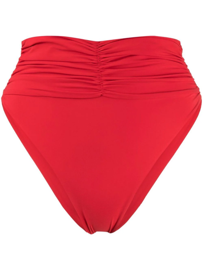 Shop Magda Butrym Ruched High-waist Bikini Bottoms In Red