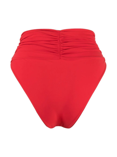 Shop Magda Butrym Ruched High-waist Bikini Bottoms In Red