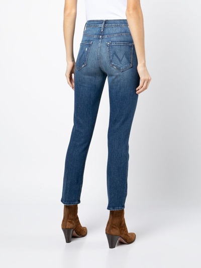 Shop Mother Cropped Skinny-cut Jeans In Blue