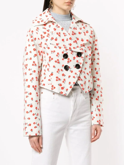 Shop Self-portrait Flower-printed Jacket In White