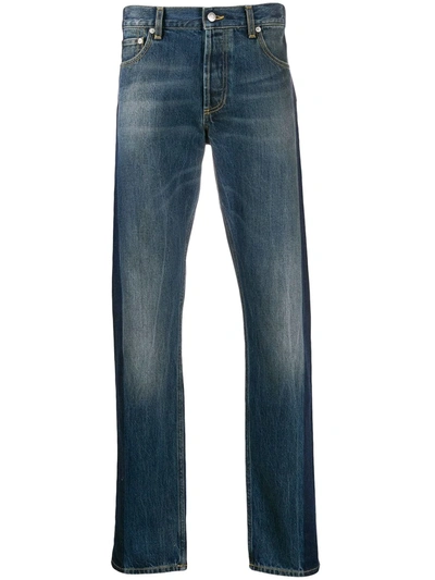 Shop Alexander Mcqueen Side Tape Straight-leg Jeans In Blue