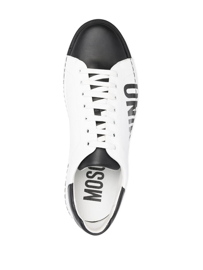 Shop Moschino Logo-print Two-tone Sneakers In White