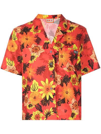 Lhd Escadaria Floral-print Shirt In Orange