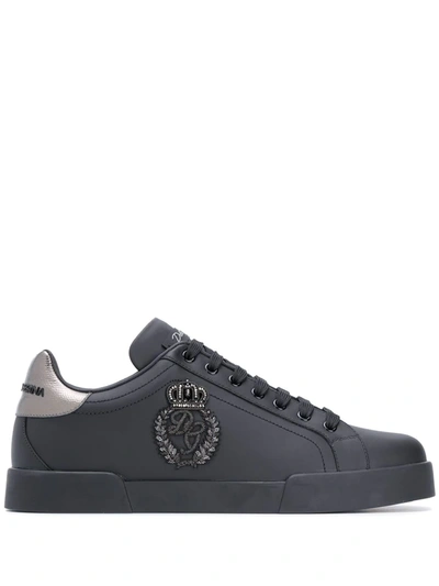 Shop Dolce & Gabbana Portofino Crown-patch Leather Sneakers In Black