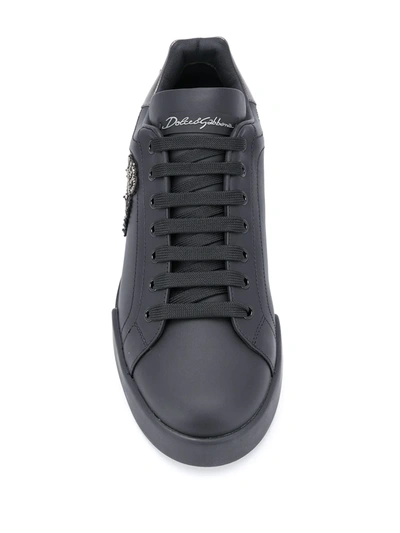 Shop Dolce & Gabbana Portofino Crown-patch Leather Sneakers In Black