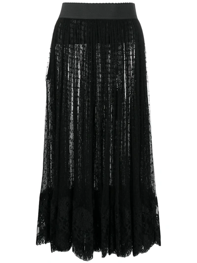 Dolce & Gabbana Point D'esprit Tulle Midi Skirt In Black