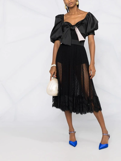 Dolce & Gabbana Point D'esprit Tulle Midi Skirt In Black