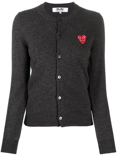 Shop Comme Des Garçons Play Overlapping Heart Wool Cardigan In Grey