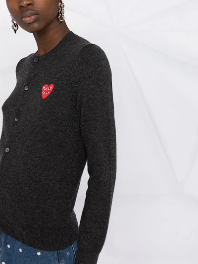 Shop Comme Des Garçons Play Overlapping Heart Wool Cardigan In Grey
