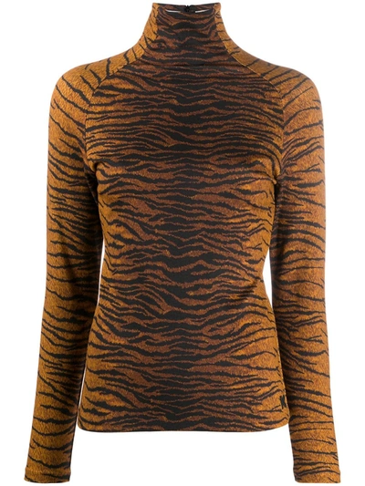 Shop Kenzo Tiger-print Long-sleeve Top In Brown