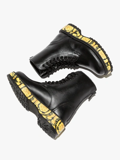 Shop Versace Barocco-print Leather Boots In Black