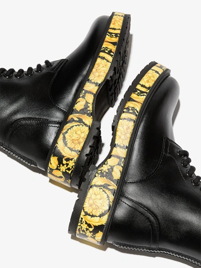 Shop Versace Barocco-print Leather Boots In Black