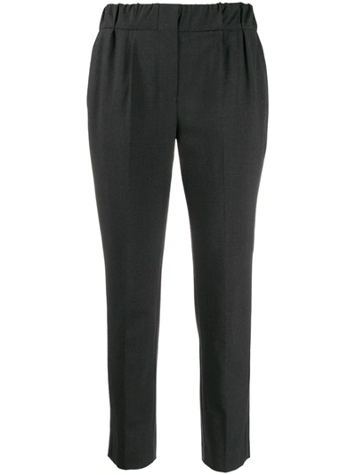 Shop Brunello Cucinelli Elastic-waist Tapered-leg Trousers In Grey