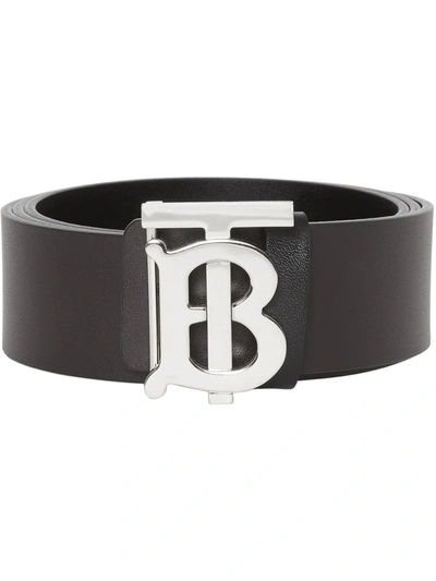 Shop Burberry Reversible Monogram Belt In Black