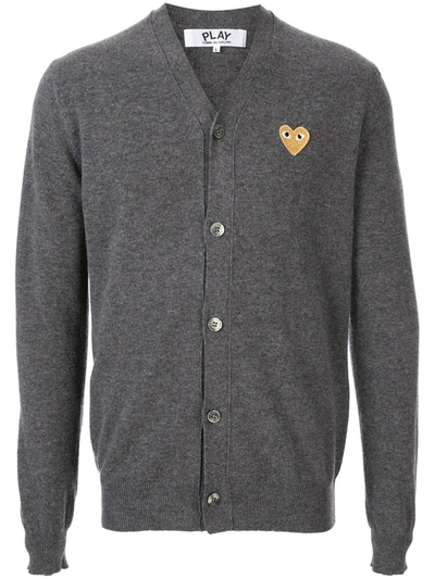 Shop Comme Des Garçons Play Embroidered Logo Cardigan In Grey