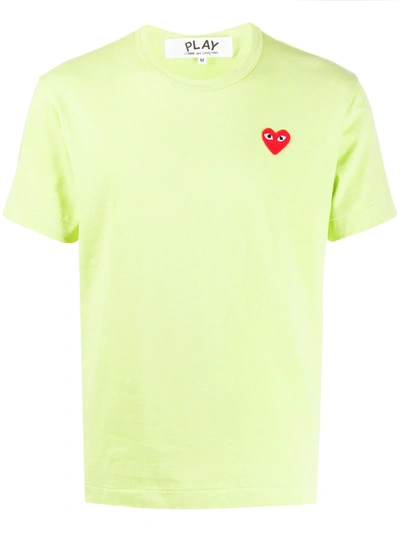 Shop Comme Des Garçons Play Heart Embroidered Round Neck T-shirt In Green