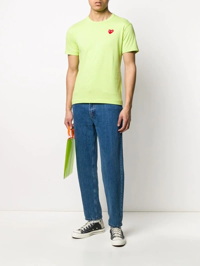 Shop Comme Des Garçons Play Heart Embroidered Round Neck T-shirt In Green