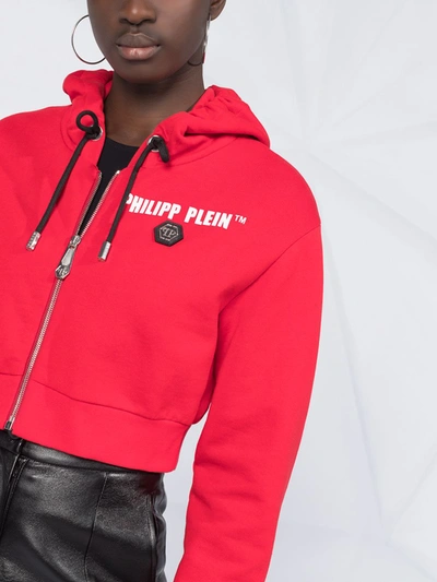 Philipp Plein Crystal-fringe Hoodie In Red
