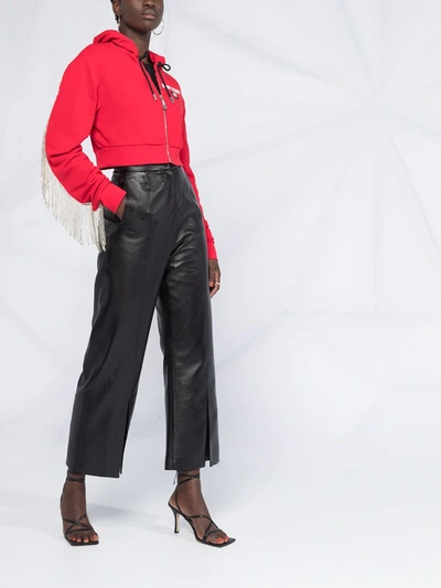 Philipp Plein Crystal-fringe Hoodie In Red