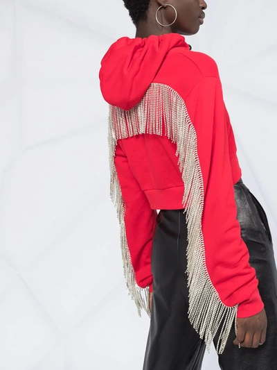 Philipp Plein Crystal-fringe Hoodie In Red