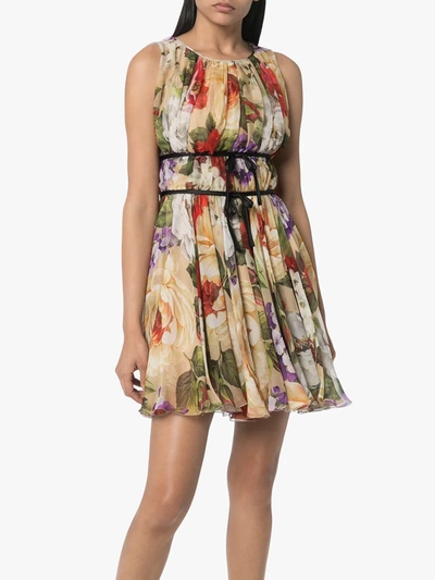 Shop Dolce & Gabbana Floral Print Chiffon Dress In Neutrals