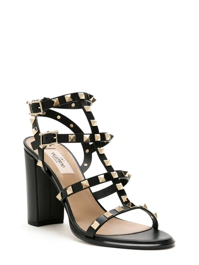 Valentino Rockstud Caged 90 Leather Ankle Strap Sandal In Black