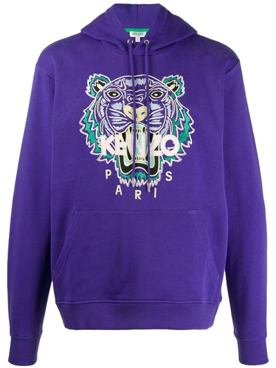 Shop Kenzo Tiger Embroidered Hooded Sweatshirt In Purple