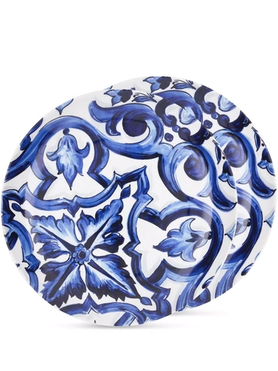 Shop Dolce & Gabbana Blu Mediterraneo-print Porcelain Soup Plates (set Of 2) In Blue