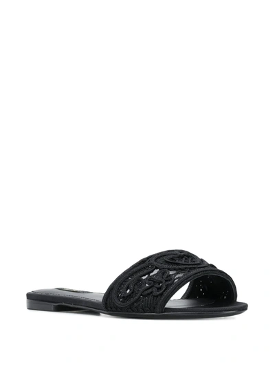 Shop Dolce & Gabbana Heart Embroidery Slide Sandals In Black