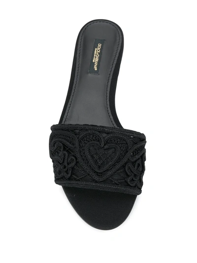 Shop Dolce & Gabbana Heart Embroidery Slide Sandals In Black