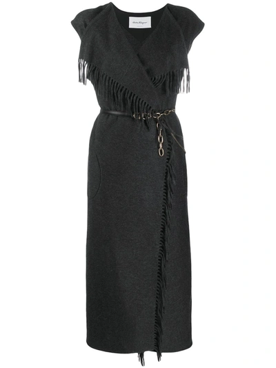 Shop Ferragamo Fringe Detail Knitted Dress In Black