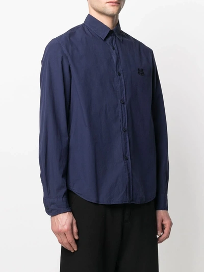 Shop Kenzo Tiger-embroidered Cotton Shirt In Blue