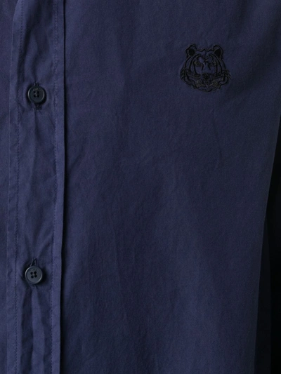 Shop Kenzo Tiger-embroidered Cotton Shirt In Blue