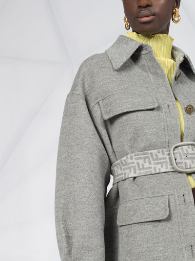 Shop Fendi Belted Single-breasted Coat In Grey