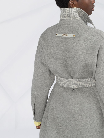 Shop Fendi Belted Single-breasted Coat In Grey