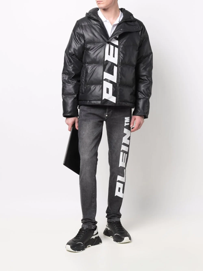 Shop Philipp Plein Logo-print Hooded Padded Jacket In Black