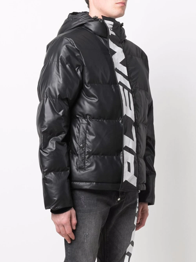 Shop Philipp Plein Logo-print Hooded Padded Jacket In Black