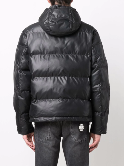 Shop Philipp Plein Logo-print Hooded Padded Jacket In Black