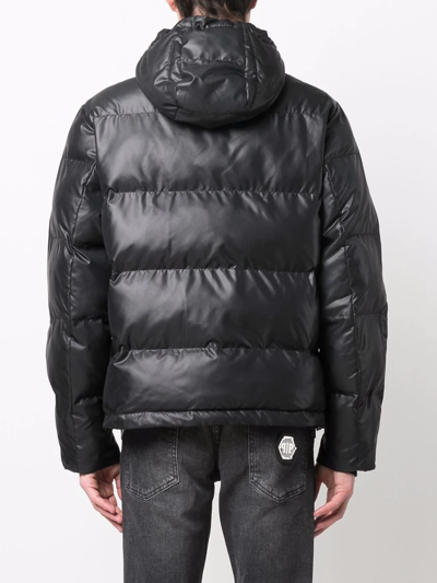 Philipp Plein Logo-print Hooded Padded Jacket In Black