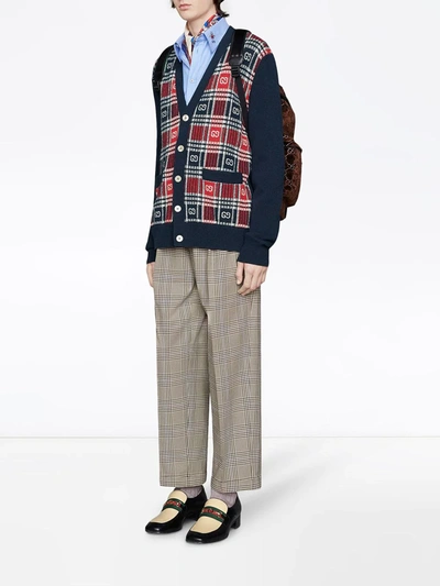 Shop Gucci Gg Check Wool Cardigan In Blue