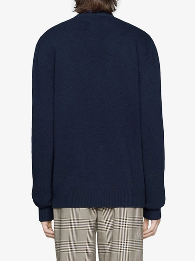 Shop Gucci Gg Check Wool Cardigan In Blue